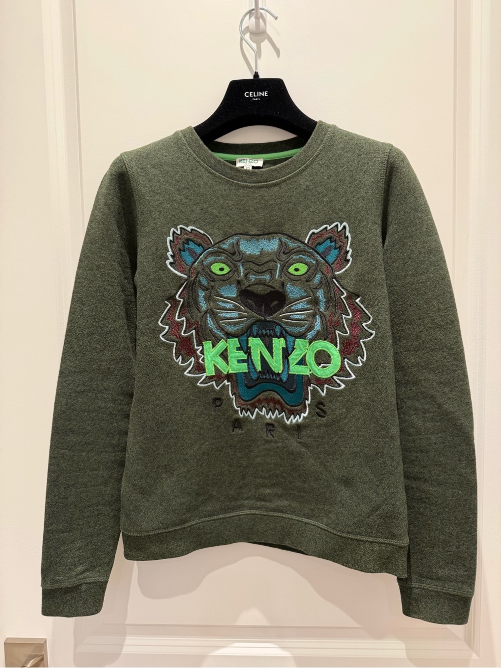 KENZO Women Olive Green Tiger Logo Sweatshirt